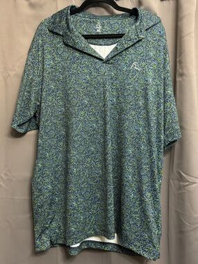 Rhoback Men's Short-Sleeve Polo in Blue and Green Swirl Print